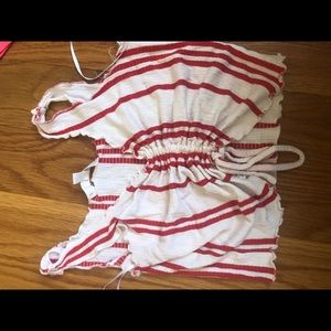 scrunchie cropped tank top with red &white stripes